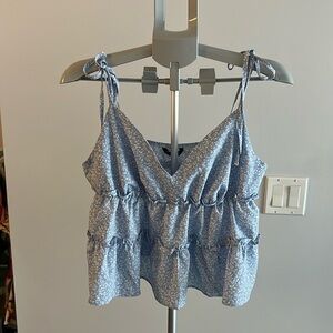 FLORAL TIED STRAP TIERED RUFFLE TANK TOP